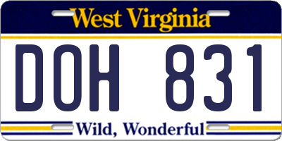 WV license plate DOH831