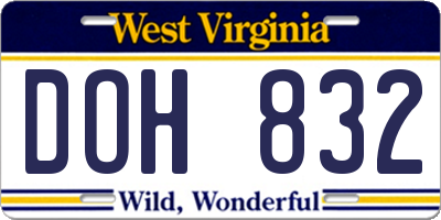 WV license plate DOH832