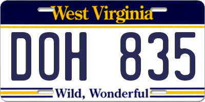 WV license plate DOH835