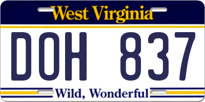 WV license plate DOH837