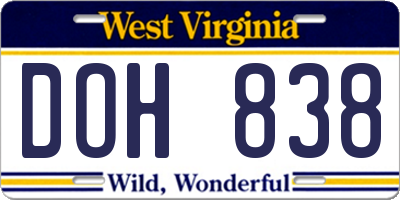 WV license plate DOH838