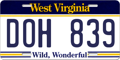 WV license plate DOH839