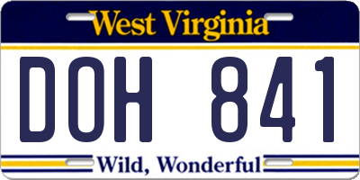 WV license plate DOH841