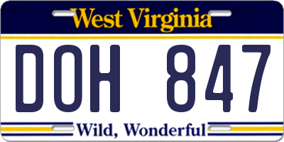WV license plate DOH847