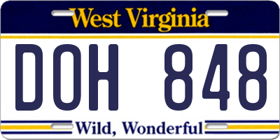 WV license plate DOH848