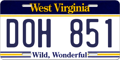 WV license plate DOH851