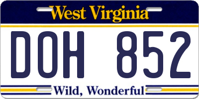 WV license plate DOH852