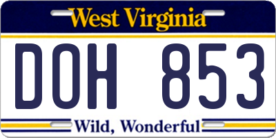 WV license plate DOH853