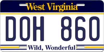WV license plate DOH860