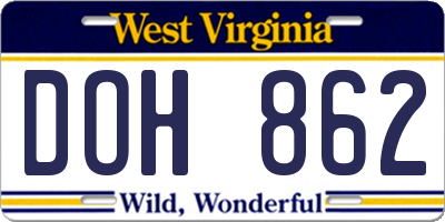WV license plate DOH862