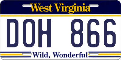 WV license plate DOH866