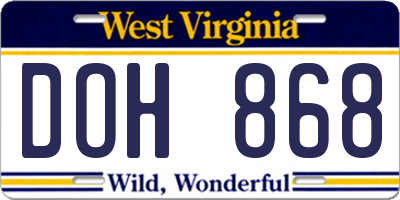 WV license plate DOH868