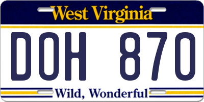 WV license plate DOH870
