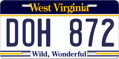 WV license plate DOH872
