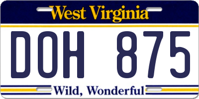 WV license plate DOH875