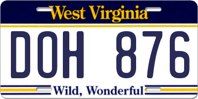 WV license plate DOH876
