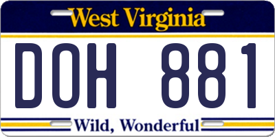 WV license plate DOH881