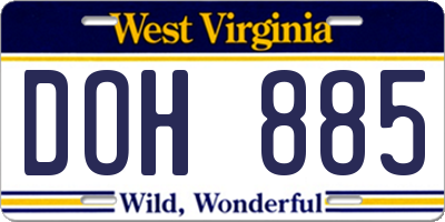 WV license plate DOH885