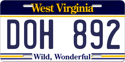 WV license plate DOH892