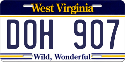 WV license plate DOH907