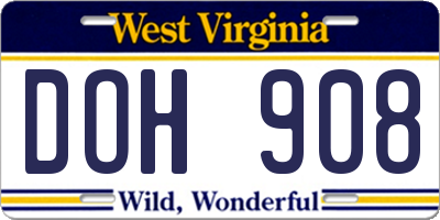 WV license plate DOH908