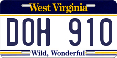 WV license plate DOH910