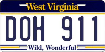WV license plate DOH911