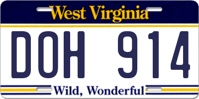 WV license plate DOH914