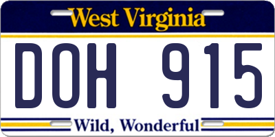 WV license plate DOH915