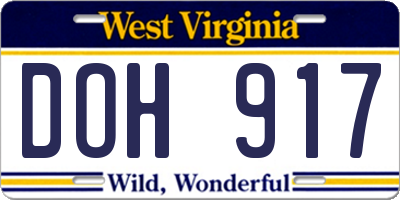 WV license plate DOH917