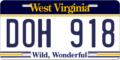 WV license plate DOH918