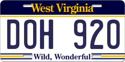 WV license plate DOH920
