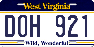 WV license plate DOH921