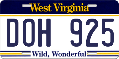 WV license plate DOH925