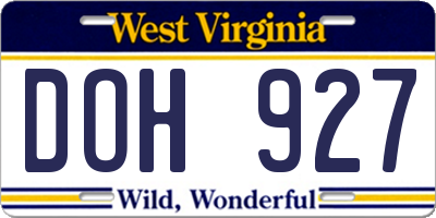 WV license plate DOH927