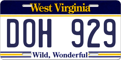 WV license plate DOH929