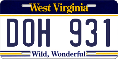 WV license plate DOH931