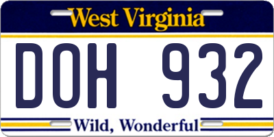 WV license plate DOH932