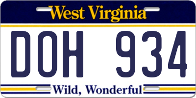 WV license plate DOH934