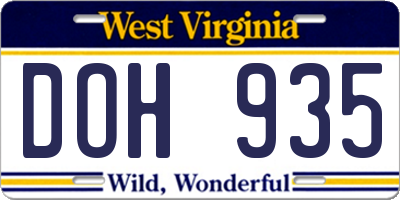 WV license plate DOH935