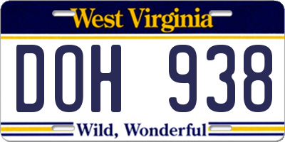 WV license plate DOH938
