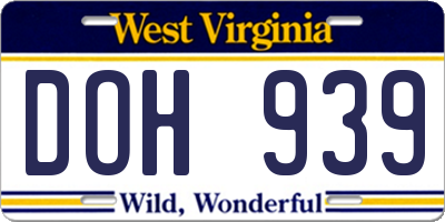 WV license plate DOH939