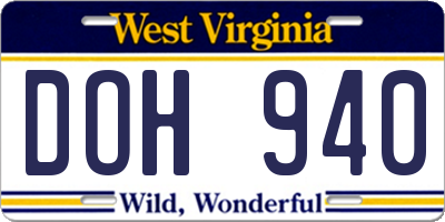 WV license plate DOH940