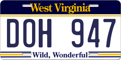 WV license plate DOH947