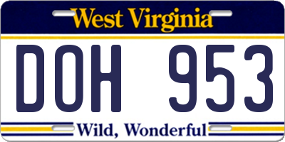 WV license plate DOH953
