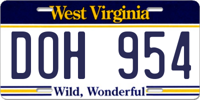 WV license plate DOH954