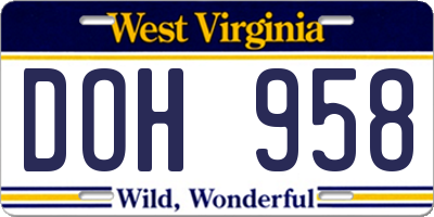 WV license plate DOH958