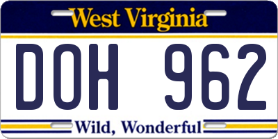 WV license plate DOH962