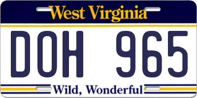 WV license plate DOH965
