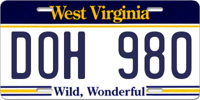 WV license plate DOH980